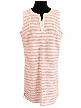 Liz Claiborne Pink White Striped Midi Dress Sleeveless Casual Shift Size PXL